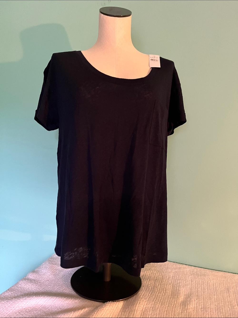 LOFT navy  Short-Sleeve Scoop Neck Tee with Pocket Detail